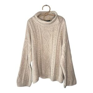 Sanctuary Oatmeal Speckled Cable Knit Wide Sleeve Sweater NEW Size 3X